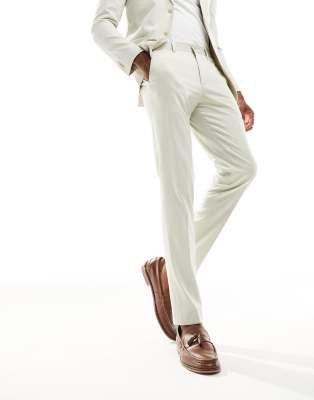 Jack & Jones Jack & Jones Premium slim fit suit trouser in cream-White