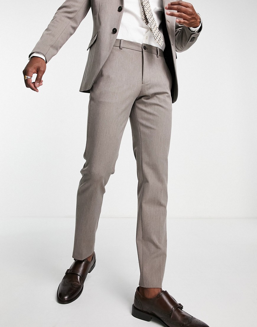 Jack & Jones Premium slim fit suit trouser in textured sand-Neutral