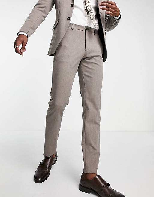 Jack & Jones Premium slim fit suit trouser in textured sand 