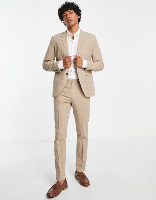 Jack u0026 Jones Premium slim fit suit trousers in beige linen mix | ASOS