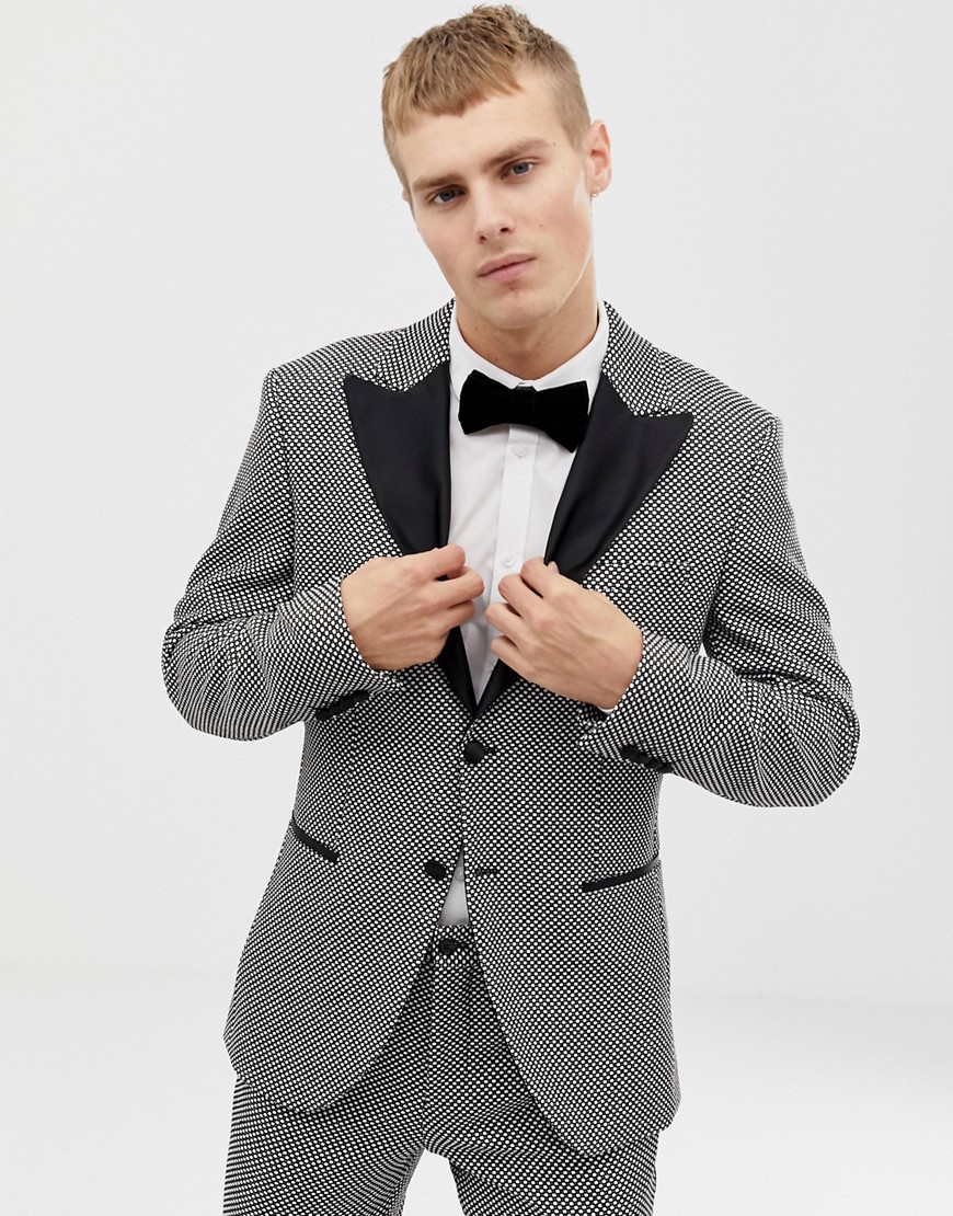 Jack & Jones Premium slim fit tuxedo blazer with velvet lapel in grey black