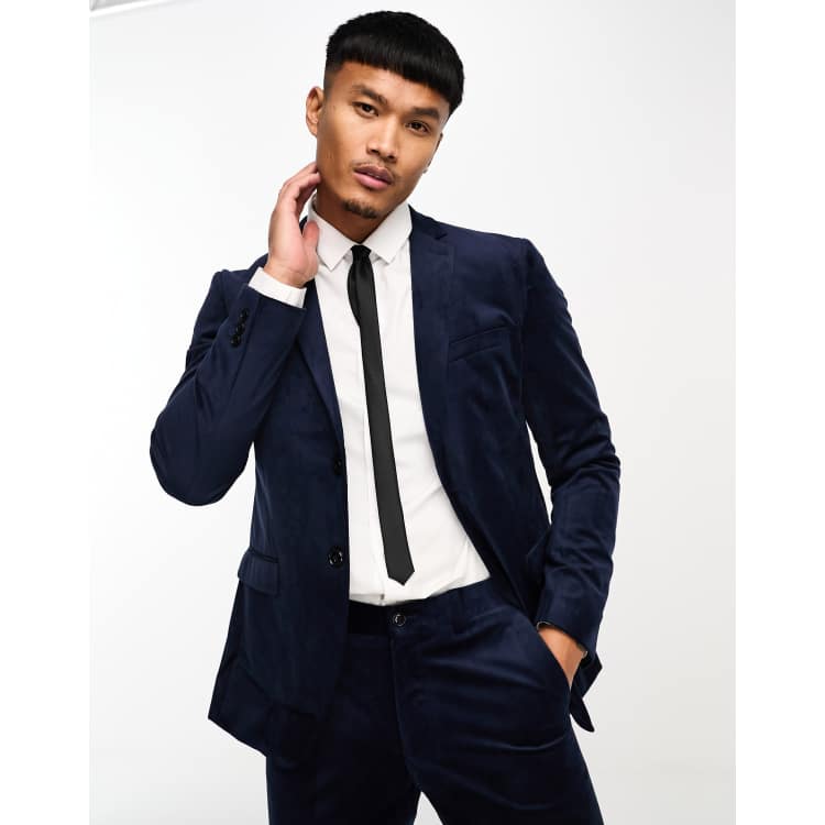 Jack & Jones Premium slim fit velvet suit jacket in navy | ASOS