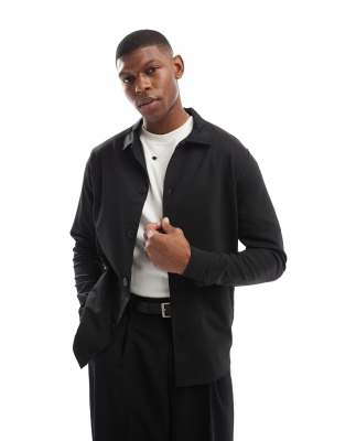 Premium slim jersey jacket in black