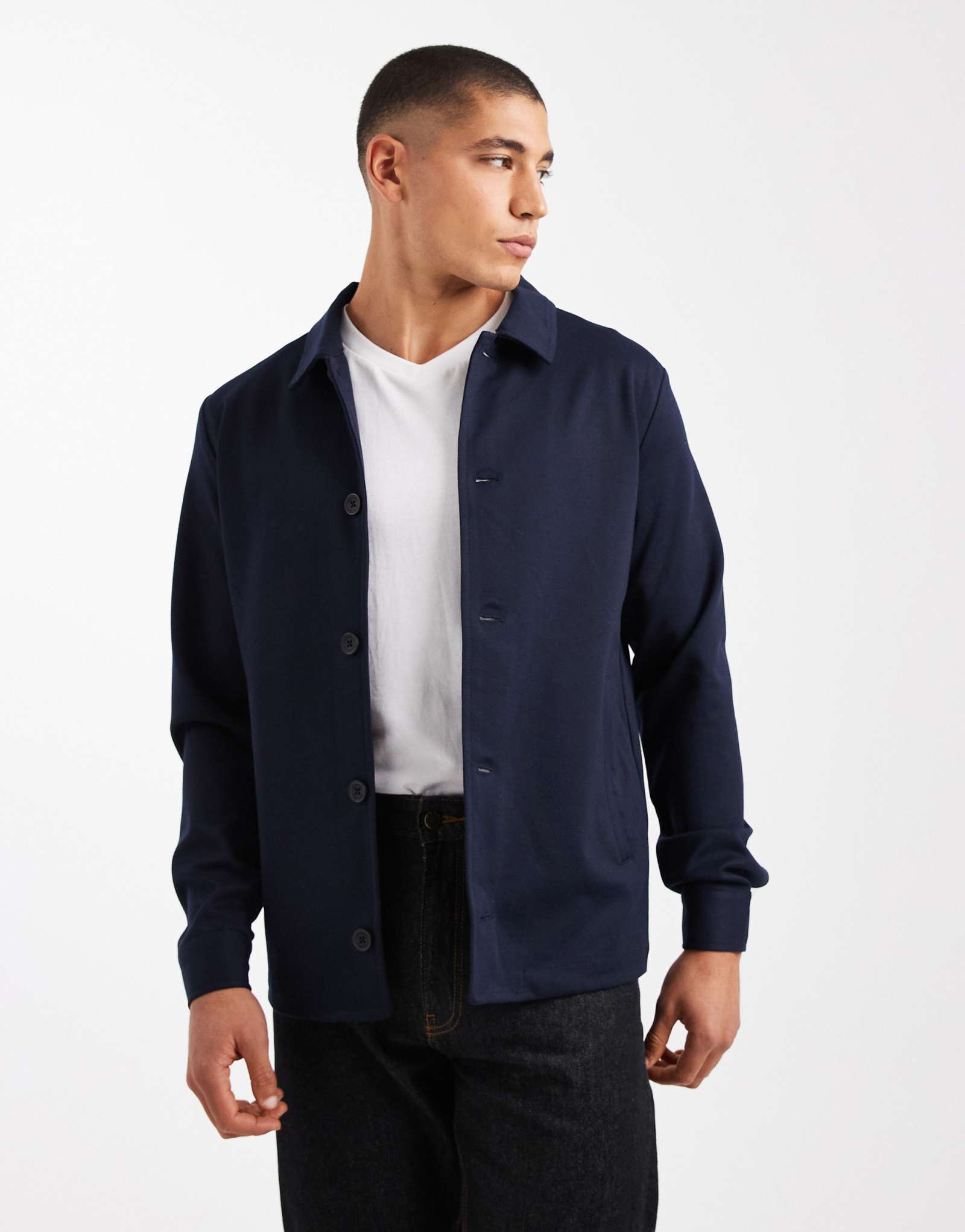 Приталенный пиджак из джерси премиум-класса Jack &Jones темно-синего цвета