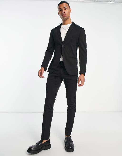 Jack & Jones Premium slim jersey suit jacket & pants in black