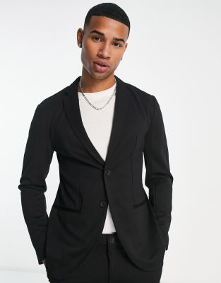 Jack & Jones Premium slim jersey suit jacket & trouser in black - ASOS Price Checker