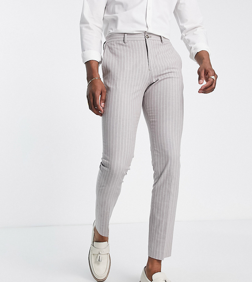 Jack & Jones Premium slim summer stripe suit trouser in beige-Neutral