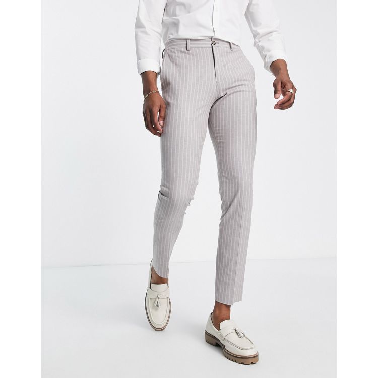 Jack & Jones Premium slim summer stripe suit trouser in beige | ASOS