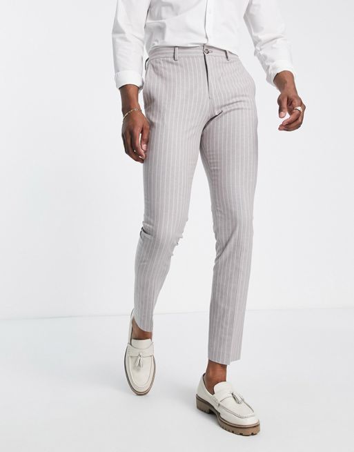 Jack & Jones Premium slim summer stripe suit trouser in beige | ASOS