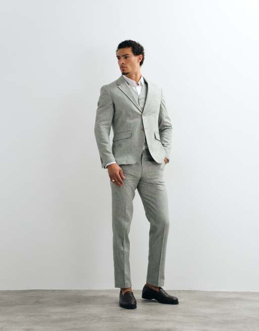 Jack & Jones Premium - Smal colbert van linnenmix in saliegroen, deel van co-ord set, 2 van 5