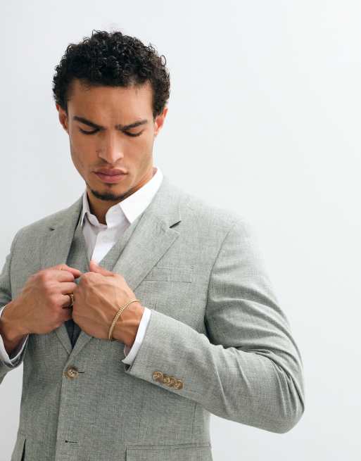 Jack & Jones Premium - Smal colbert van linnenmix in saliegroen, deel van co-ord set, 5 van 5