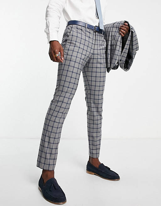 Jack & Jones - Premium - Smalle geruite pantalon in grijs
