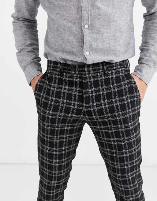 Jack & Jones Premium smart check pants in dark gray