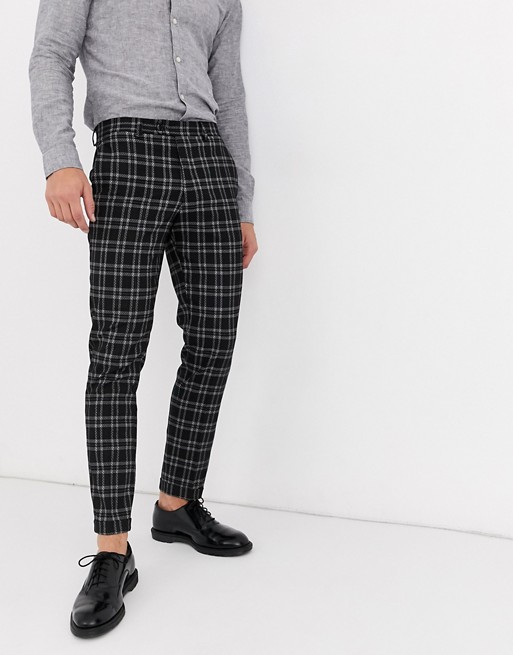 Jack & Jones Premium smart check trousers in dark grey