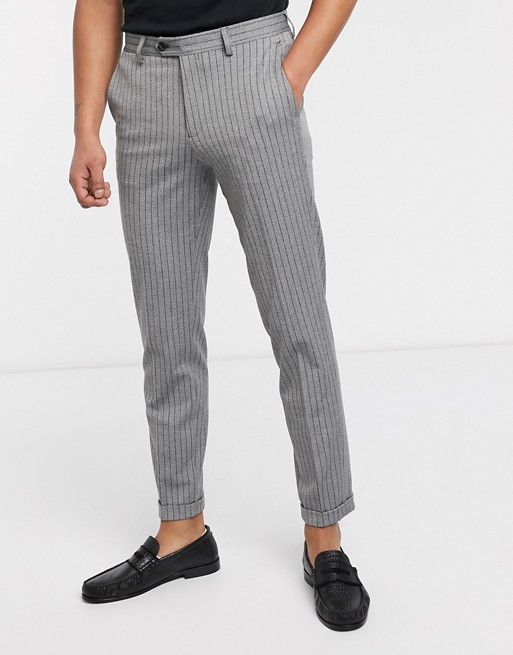 Jack & Jones Premium smart pin stripe trousers in grey