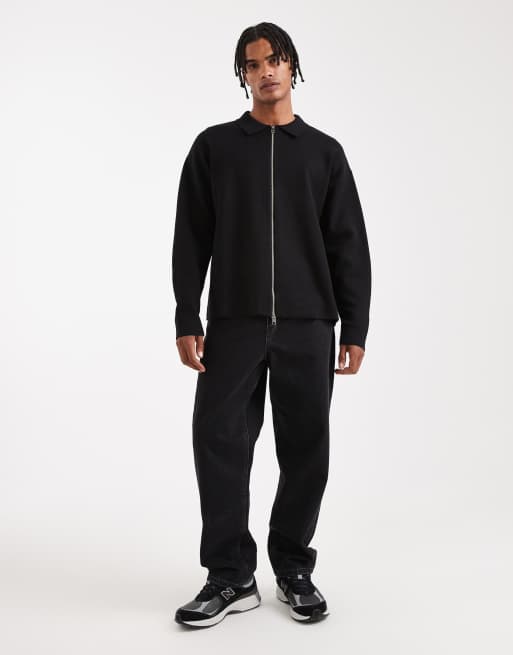 Jack & Jones premium soft knit zip cardigan in black | ASOS