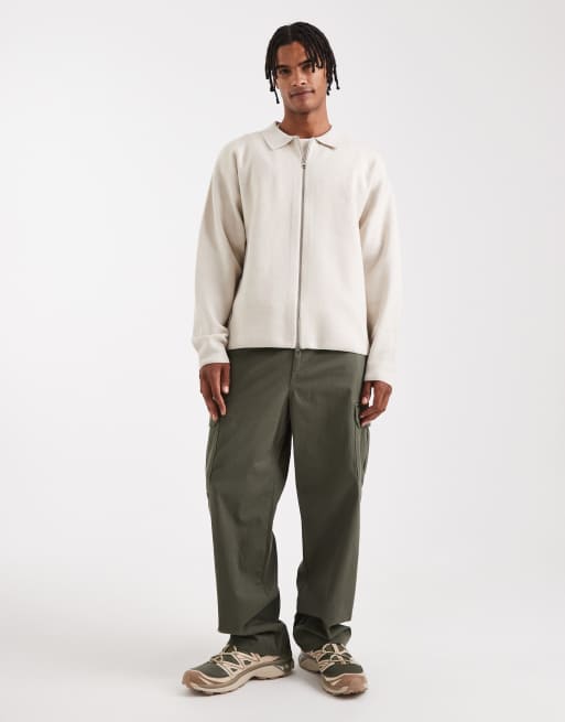 Jack & Jones Premium soft knitted zip cardigan in beige