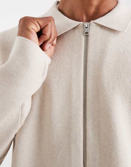 Jack & Jones Premium soft knitted zip cardigan in beige