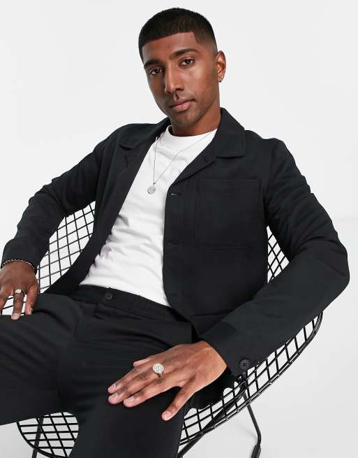 Jack & Jones - Premium - Sort habitjakke med firkantet pasform 