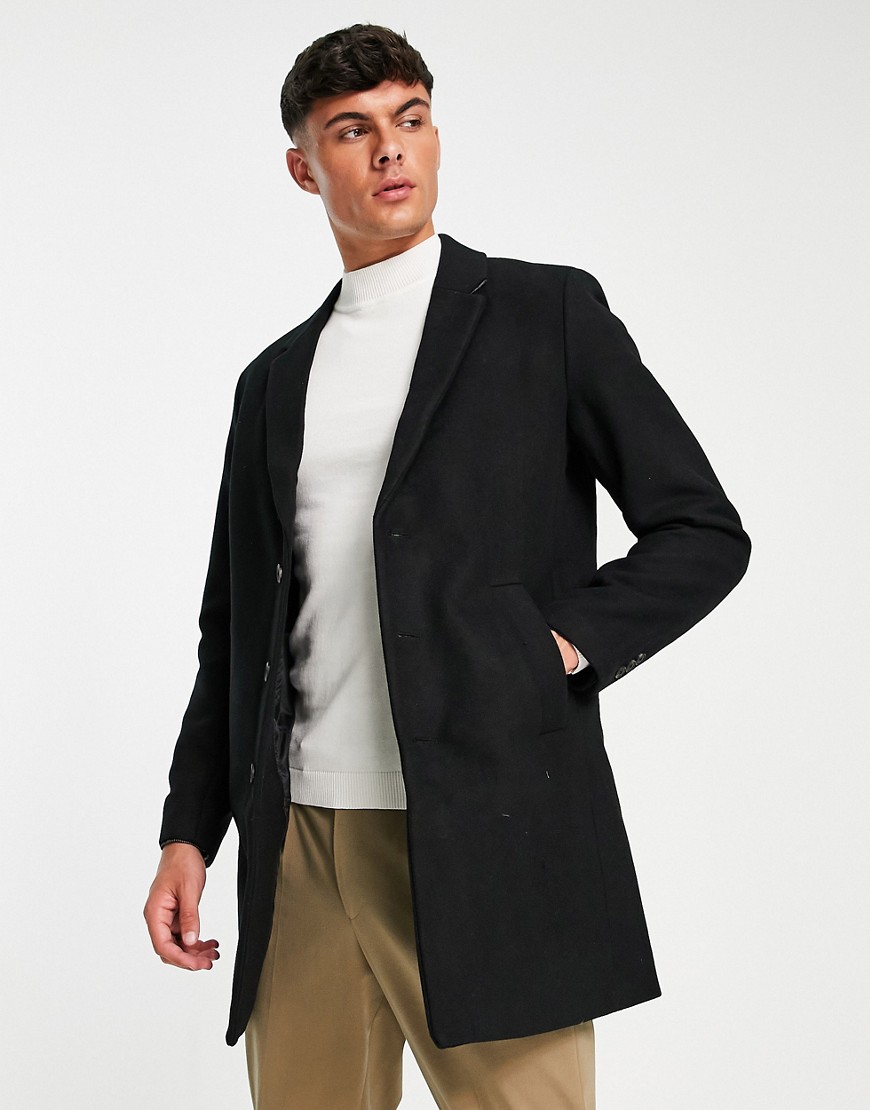 jack & jones - premium - sort overfrakke i uld