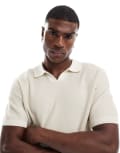 [Jack & Jones] Jack & Jones Premium split neck collar polo in cream texture-White S Whitecap grey