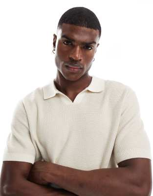 Jack & Jones Premium Split Neck Collar Polo Shirt In White