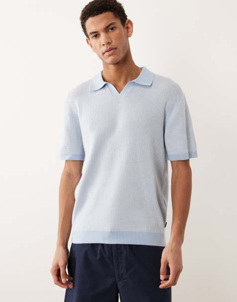 Jack & Jones Premium split neck knit top in light blue - view 1