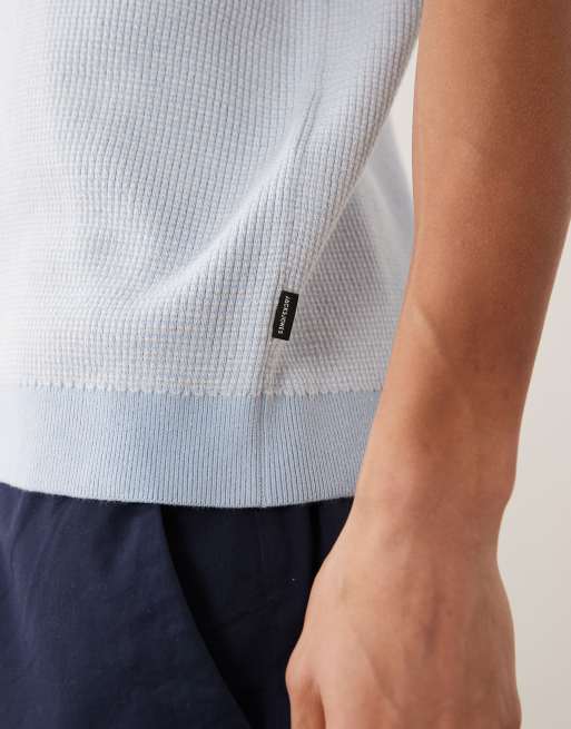 Jack & Jones Premium split neck knit top in light blue, 3 of 5