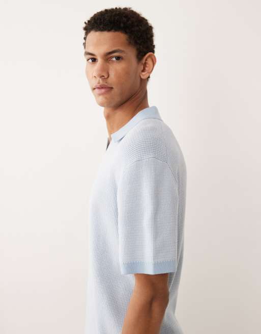 Jack & Jones Premium split neck knitted top in light blue, 4 of 5