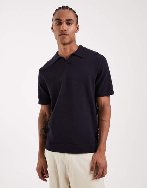Jack & Jones Premium split neck knitted top in navy - view 1