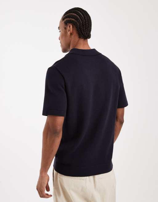 Jack & Jones Premium split neck knitted top in navy, 3 of 5
