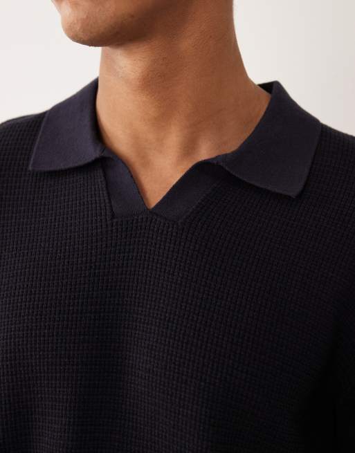 Jack & Jones Premium split neck knitted top in navy, 3 of 5