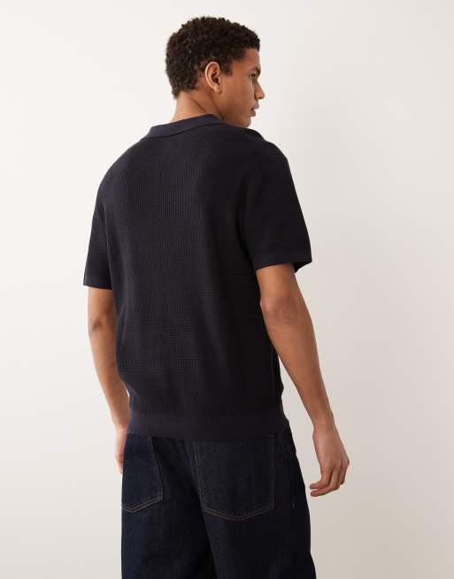 Jack & Jones Premium split neck knitted top in navy, 5 of 5