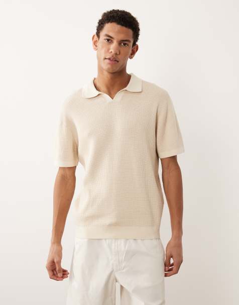 Jack & Jones Premium split neck knitted top in off white - view 1