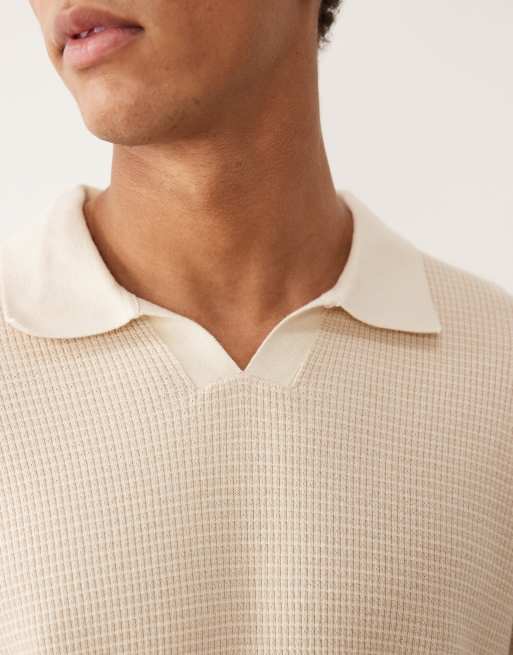 Jack & Jones Premium split neck knitted top in off white, 3 of 5