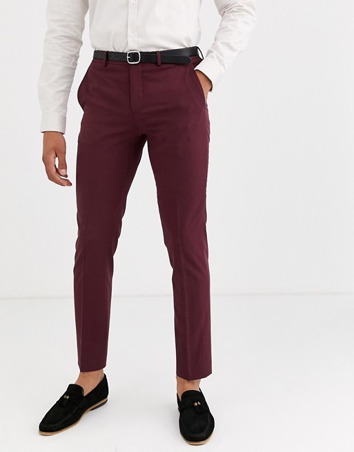 Jack & Jones Premium stretch plain suit trousers in burgundy