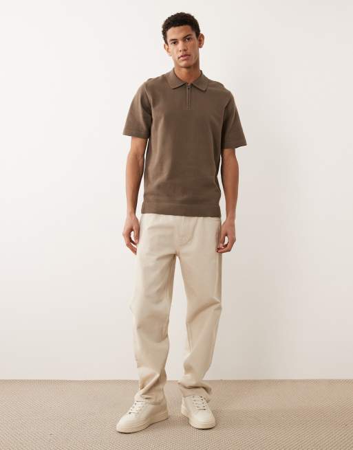 Jack & Jones Premium – Strick-Polohemd in Braun mit kurzem Reißverschluss, 2 von 5