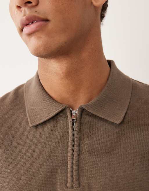 Jack & Jones Premium – Strick-Polohemd in Braun mit kurzem Reißverschluss, 3 von 5