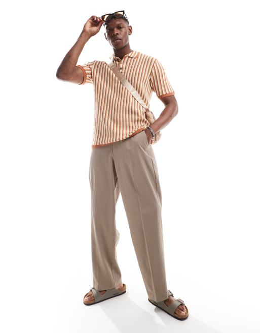 Jack & Jones Premium – Strick-Polohemd in Dunkelorange gestreift 