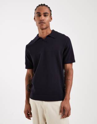 Premium - Strickoberteil in Marineblau mit geschlitztem Ausschnitt Marineblau L