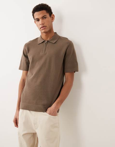 Jack & Jones - Premium - Strikket brun poloskjorte med halv lynlås - view 1