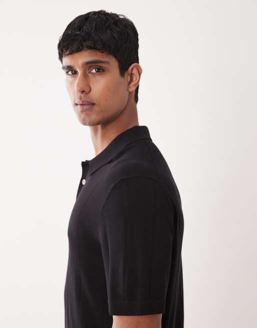 Jack & Jones - Premium - Strikket sort poloskjorte, 4 af 5