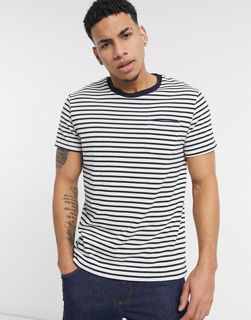 Jack & Jones Premium - Strikket T-shirt med marineblå og hvide striber