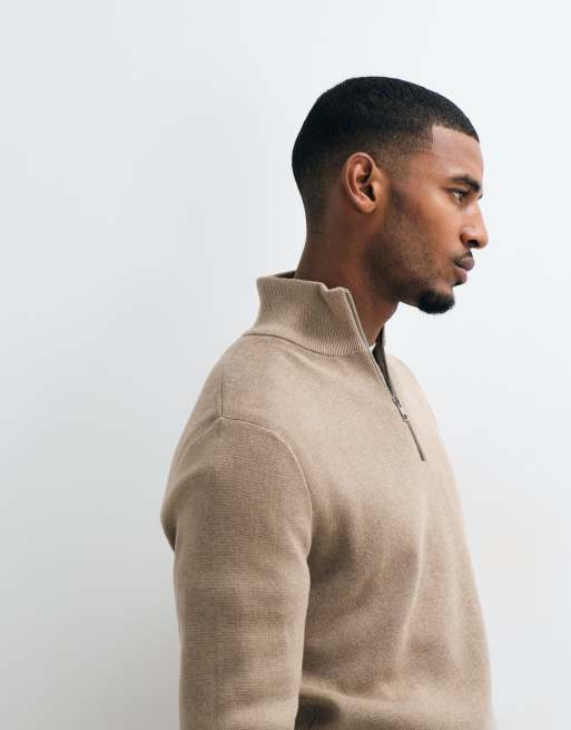Jack & Jones premium striktrøje med 1/4-lynlås i beige, 5 af 5