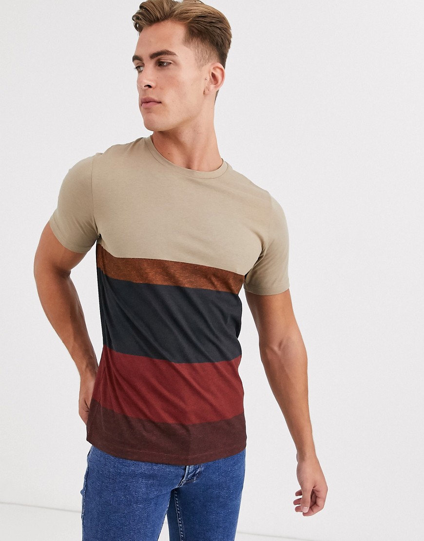 Jack & Jones Premium stripe t-shirt in sand-Tan