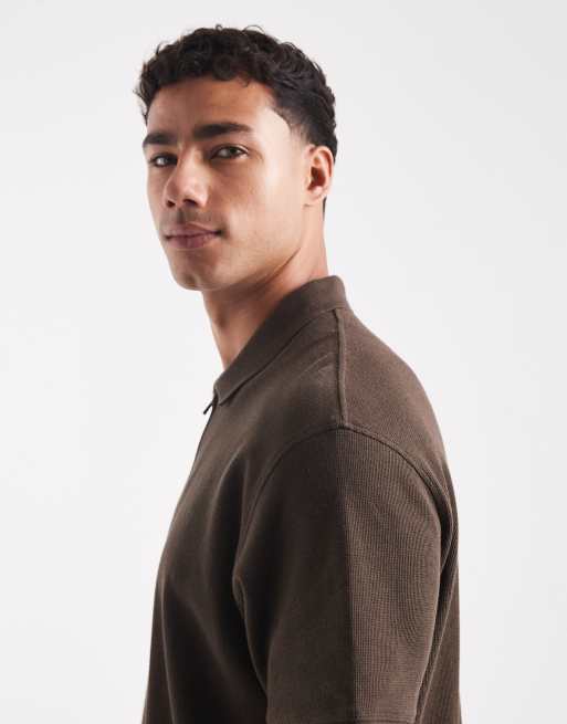 Jack & Jones Premium ‑ Strukturiertes Polohemd in Braun mit Reißverschluss, 4 von 5