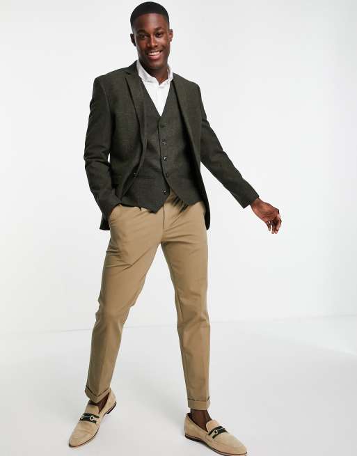 Jack & Jones Premium suit waistcoat in khaki nep, 4 of 4