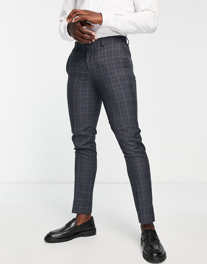 Jack & Jones Premium super slim check suit pants in blue-Navy
