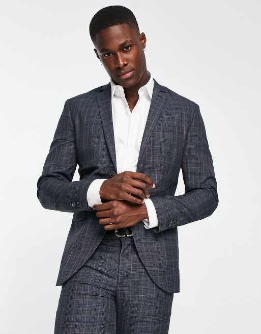 Jack & Jones Premium super slim fit check suit jacket in blue | ASOS