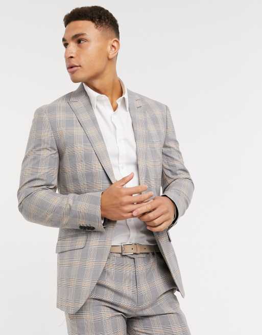 Uittrekken Onweersbui schild Jack & Jones Premium super slim fit check suit jacket in gray | ASOS